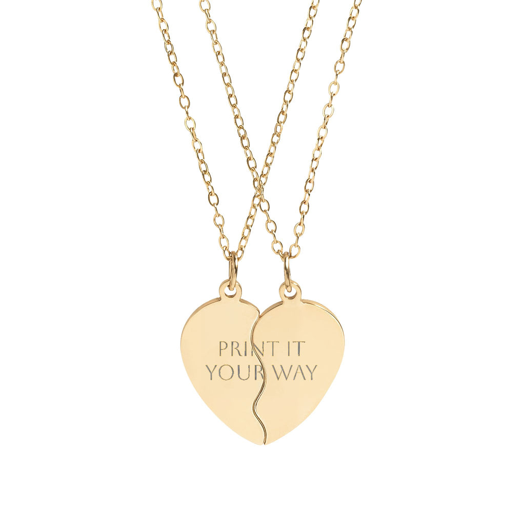 Engraved Break-Apart Heart Necklace Set — Best Friends / Couples Split Pendant