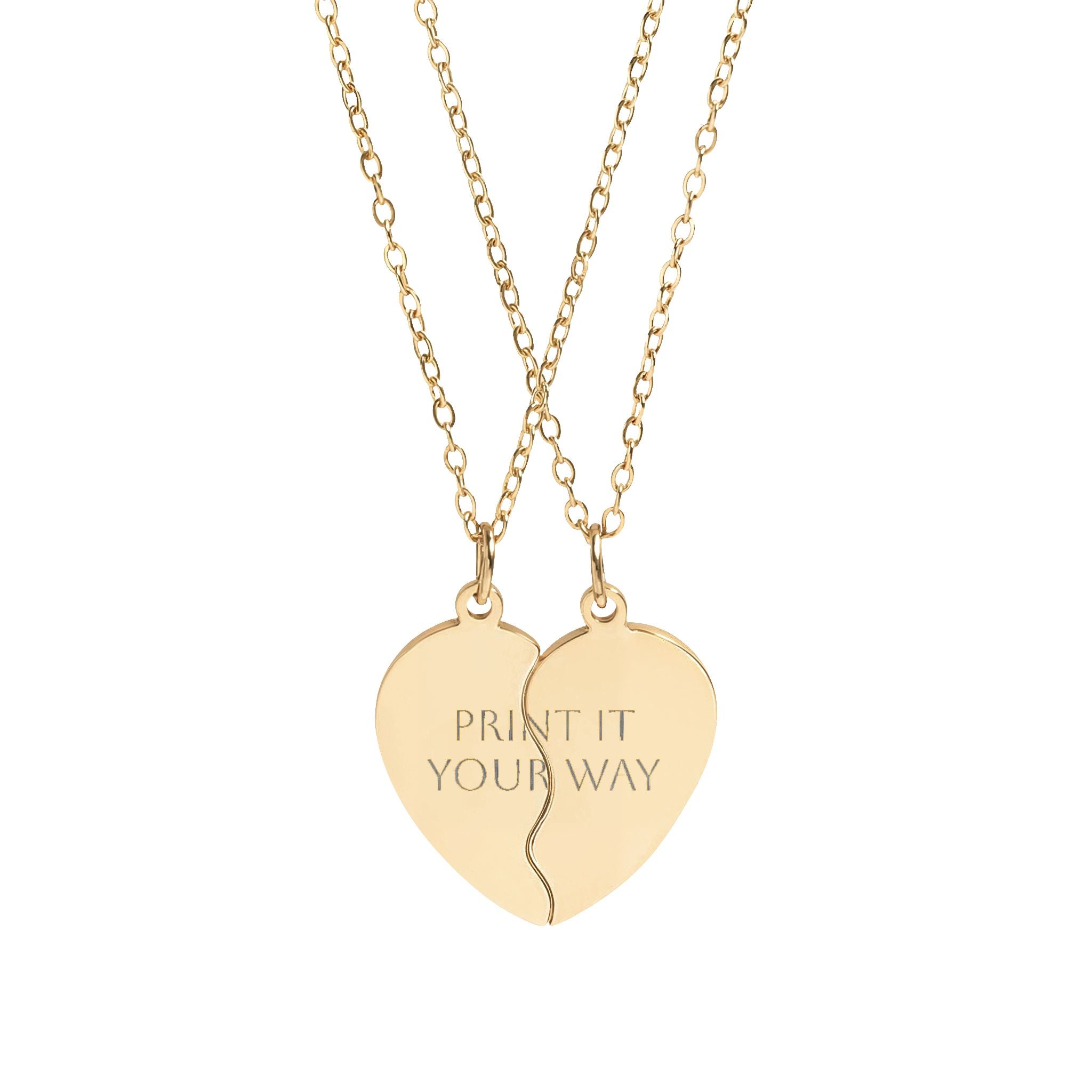Engraved Break-Apart Heart Necklace Set — Best Friends / Couples Split Pendant