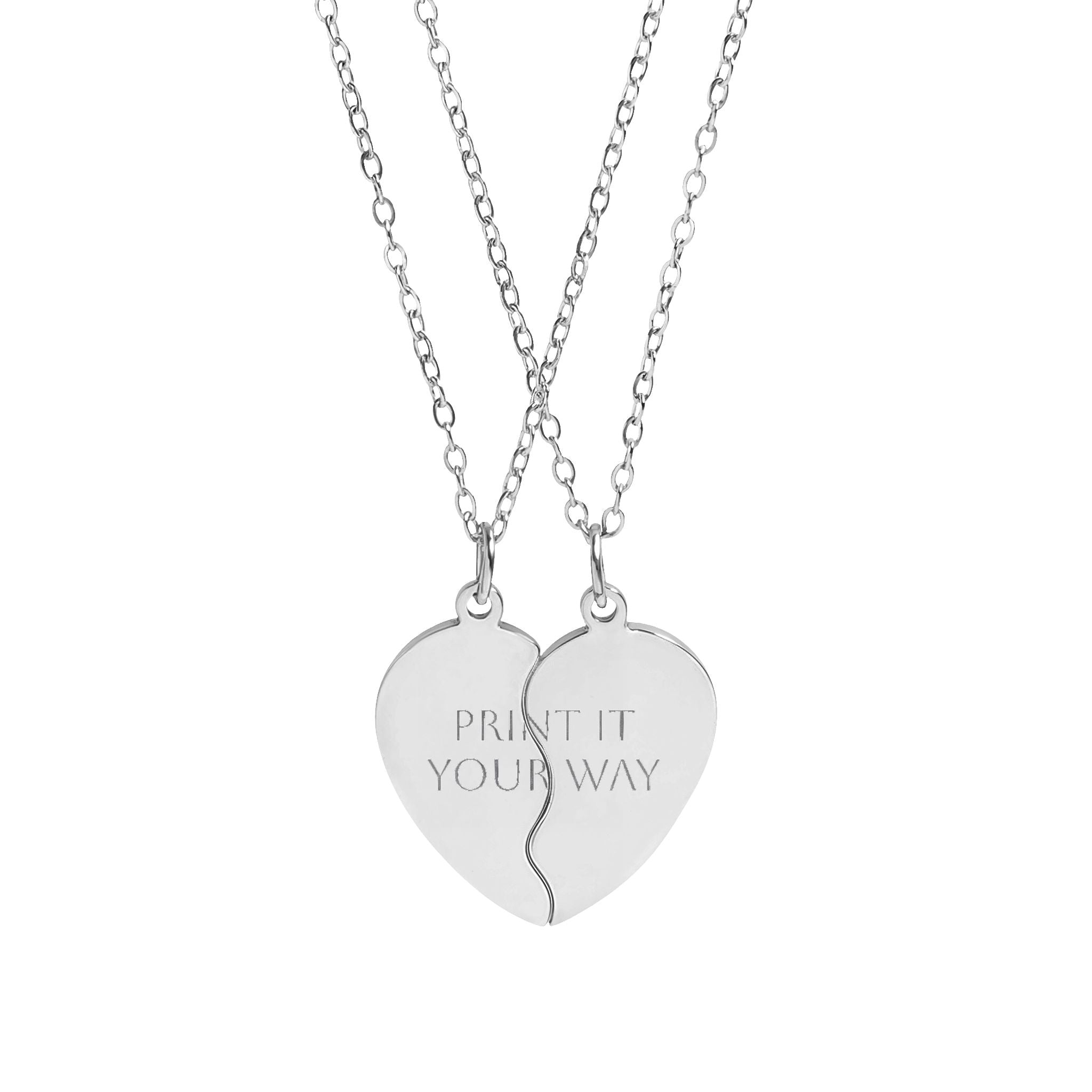 Engraved Break-Apart Heart Necklace Set — Best Friends / Couples Split Pendant