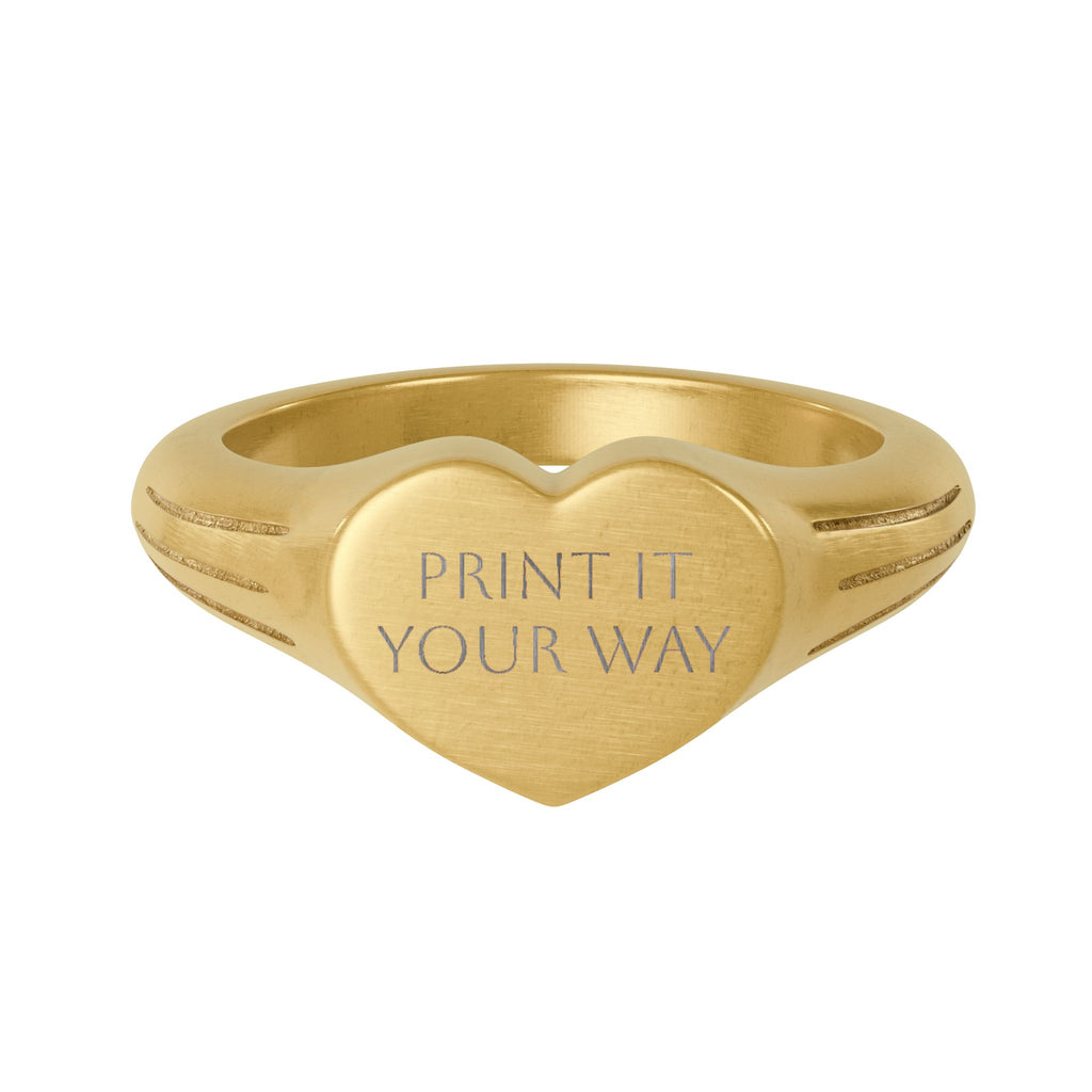 Gold Stainless Steel Heart Signet Ring — Engravable Personalized Valentine's Gift