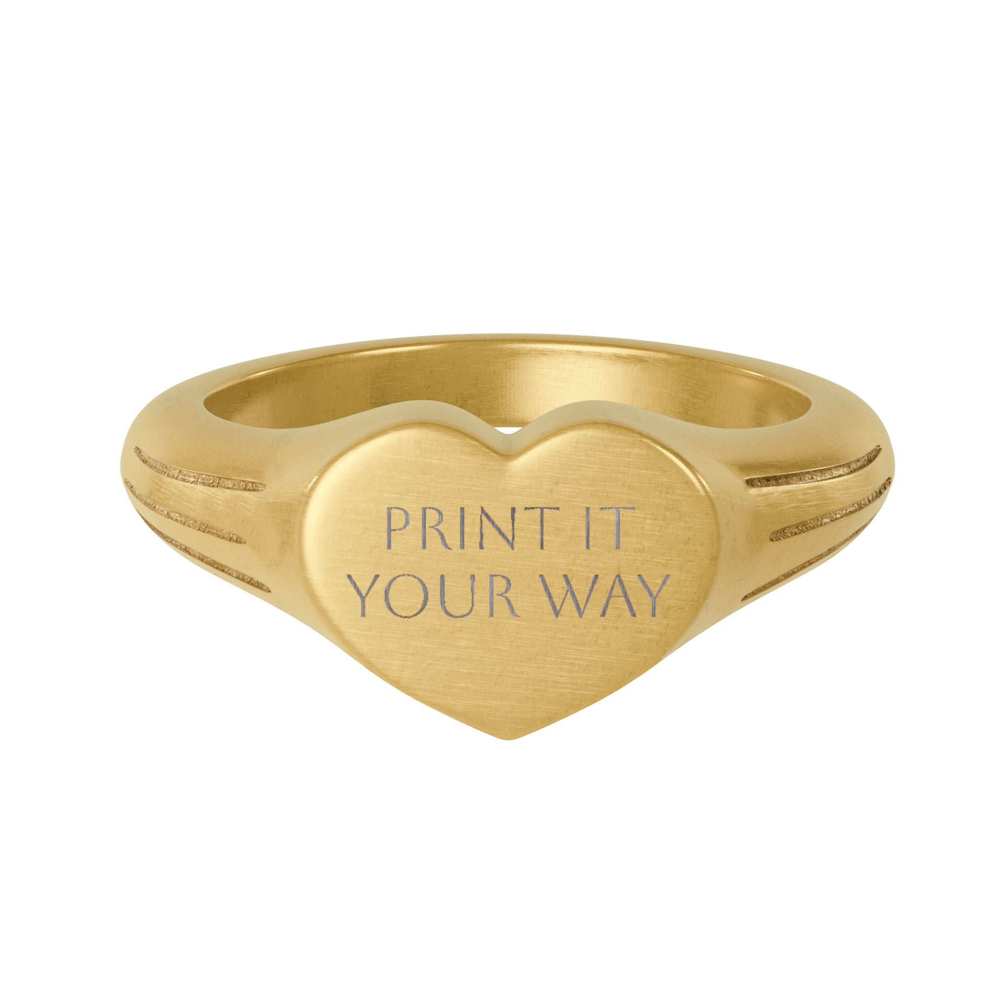 Gold Stainless Steel Heart Signet Ring — Engravable Personalized Valentine's Gift