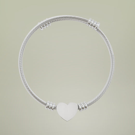 Engravable Heart Cuff Bracelet — Personalized Stainless Steel Bangle (Silver or Gold)