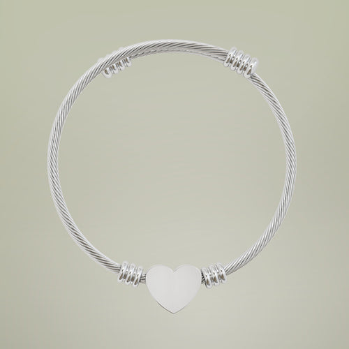 Engravable Heart Cuff Bracelet — Personalized Stainless Steel Bangle (Silver or Gold)
