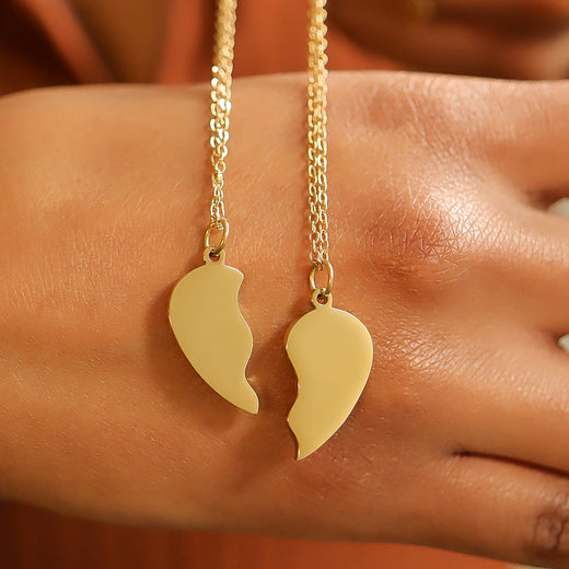 Engraved Break-Apart Heart Necklace Set — Best Friends / Couples Split Pendant