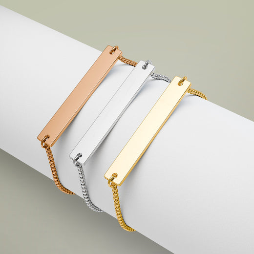 Personalized Engraved Bar Bracelet — Adjustable Gold Nameplate